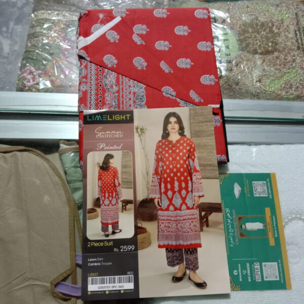 2 Piece Lawn Suit-Printed (Unstitched)-Red - Image 2