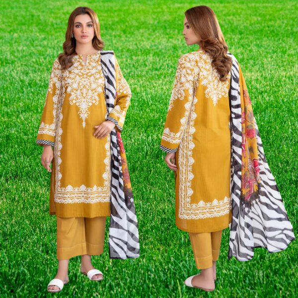 3 Piece Lawn Suit-Paste Print (Unstitched)-Yellow(2nd Design)