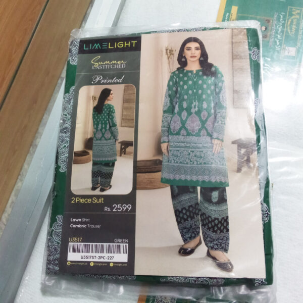 2 Piece Lawn Suit-Printed (Unstitched)-Green - Image 2