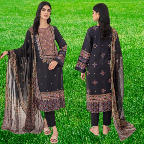 2 Piece Lawn Suit-Printed (Unstitched)-Black