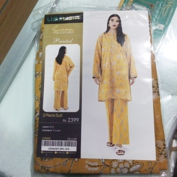 2 Piece Lawn Suit-Printed (Unstitched)-Yellow - Image 2